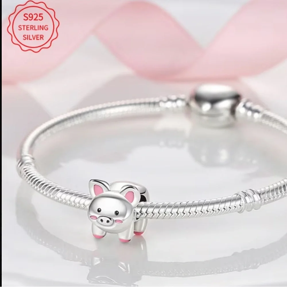 925 Sterling Silver Piggy Bracelet Charm-compatible with most charm bracelets